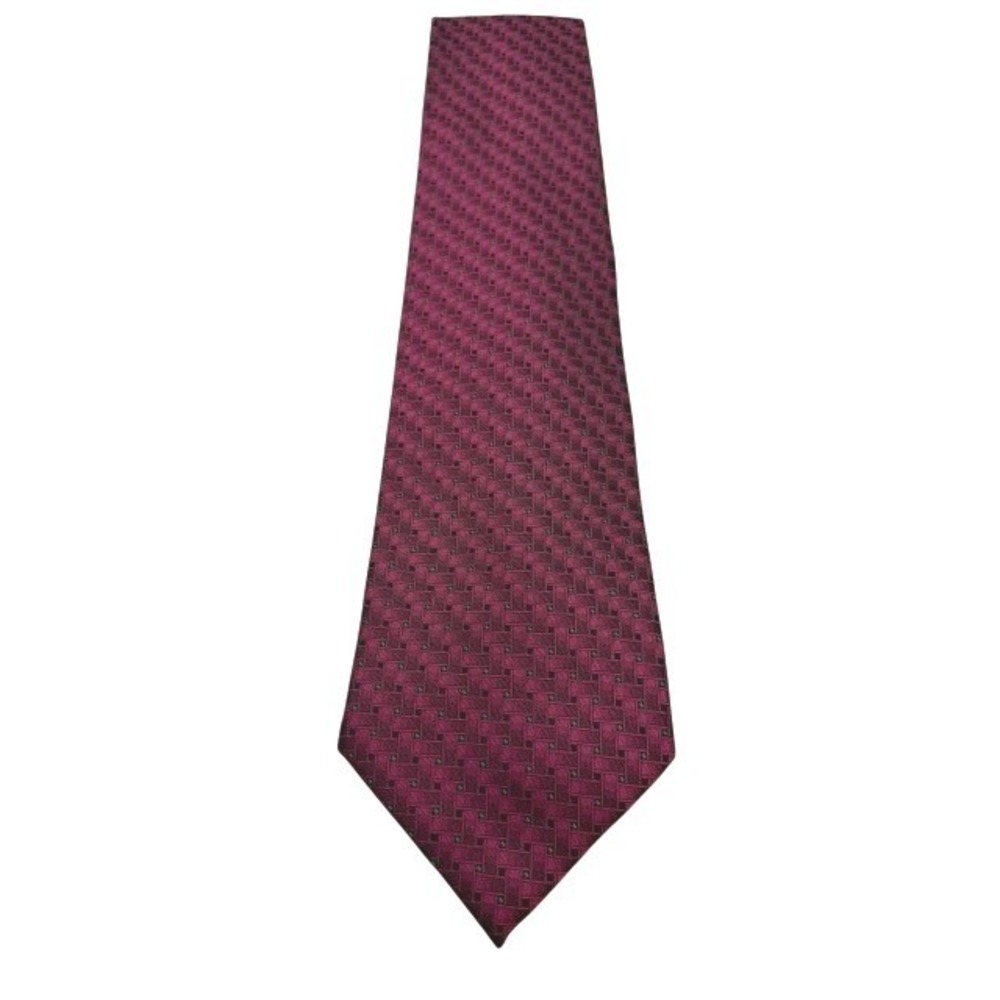 Ermenegildo Zegna Mens Silk Tie Magenta Pink Green Basketweave Geometric Wide